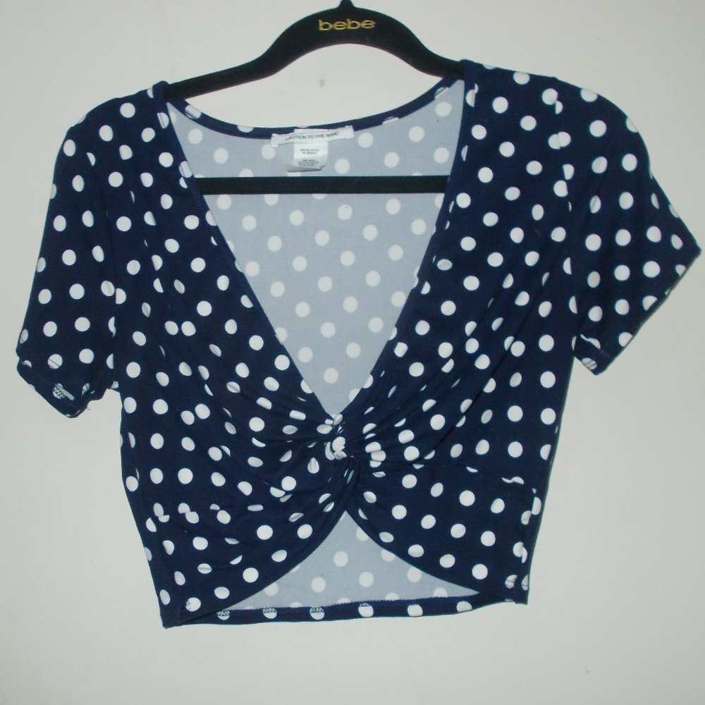 Caution To The Wind Polka Dot Top Navy/White Size Large